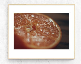 Juicy orange printable fruit photography 35mm fruit photo Juicy orange closeup Fruit macro photography Kitchen photo wall art print