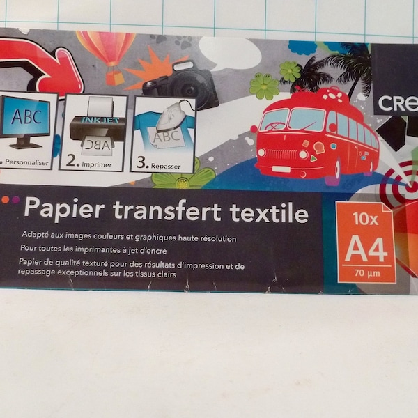 Pack de 10 feuilles pour transfert sur textile, format A4, 2 options