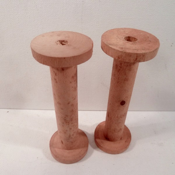 2 grandes bobines anciennes en bois naturel 11 cm