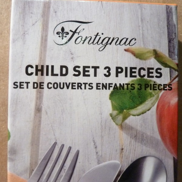 Set de 3 couverts pour enfant en acier inoxydable de marque Fontignac, 2 options