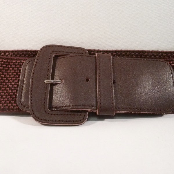 Ceinture vintage bi-matière, boucle en cuir et  ganse elastique en coton tissé