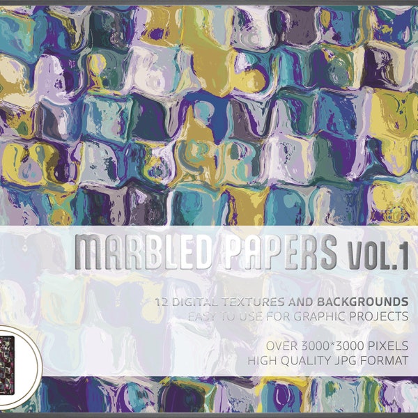 Marbled Paper Pack - Bundle aus 12 digitalen Papiermustern - Hochauflösende JPGs - Verfügbar für Smartphones