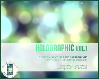 Holographic Pack volume 1 - Bundle of 12 digital paper patterns - High resolution JPGs - Available for smartphones