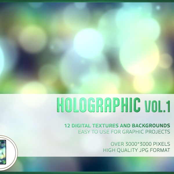 Holographic Pack volume 1 - Bundle of 12 digital paper patterns - High resolution JPGs - Available for smartphones