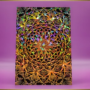 Wandtapijt - holografische foliedruk - mandala - A4-formaat