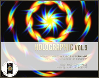 Holographic Pack volume 3 - Bundle of 8 digital paper patterns - High resolution PNGs - Available for Smartphone