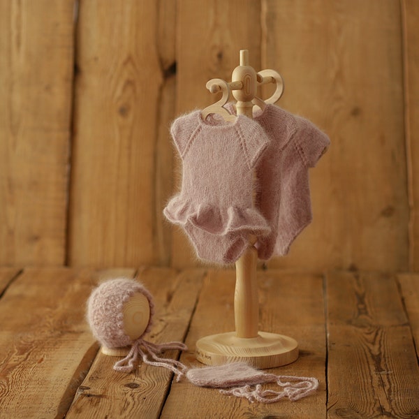Newborn Baby Photography Outfit - Happy Cherry Knitted Pants & Hat Set, Super Soft Stretch Fabric, Photo Prop For Boys & Girls (0-2 Months)
