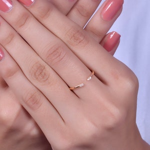 Diamond Open Cuff Ring / 14k Rose Gold Ring / Dainty Ring / Natural Diamond Ring / Diamond Cuff Ring / White Diamond Stackable Ring