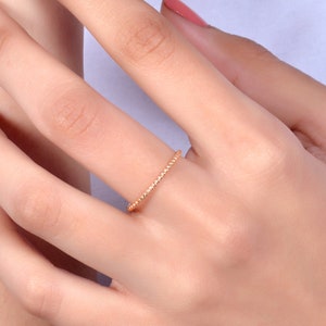 14k Yellow Gold Bead Ring: Thin Gold Stacking Band