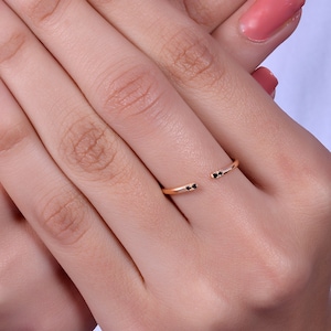 14k Gold Open Cuff Diamond Ring / Micro Stone Ring / Dainty Ring / Natural Black Diamond Ring / Diamond Cuff Ring / Gift For Women