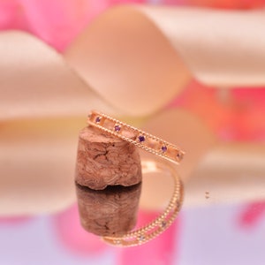 14k Gold Amethyst Eternity Band: Stackable Wedding Ring