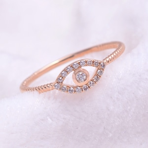 Diamond Evil Eye Ring / Lucille / Dainty Diamond Ring / Lucky Eye Ring / Protection Ring / 14k Solid Gold / Gift for Her / Small Eye Ring