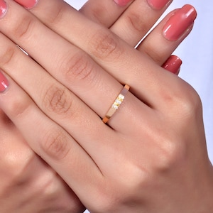 14k Rose Gold Ring / Sapphire Diamond Ring  / Yellow Sapphire Wedding Ring / Engagement Ring / Stacking Ring / Sapphire Ring / Gift for Mom