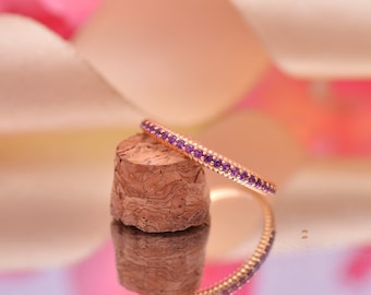 14k Gold Amethyst Wedding Band: February Birthstone Ring