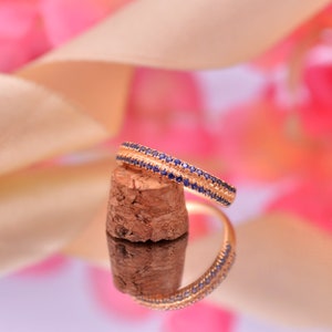 Sapphire Wedding Band / 14k Rose Gold Ring  / Blue Sapphire Anniversary Band / Sapphire Micro Pave Setting Band / September Birthstone Ring