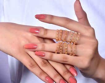 14k Gold Gemstone Eternity Band: Stackable Wedding Ring