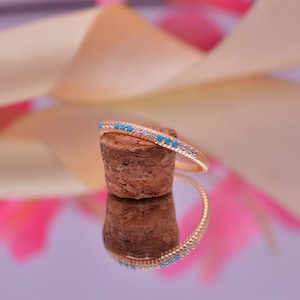14k Solid Gold Ring / Turquoise and Diamond Women Ring / Diamond Wedding Ring / Stackable Ring / Natural Turquoise / December Birthstone