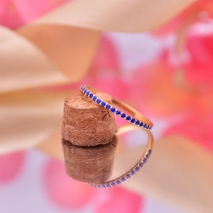 14k Rose Gold Lapis Half Eternity Wedding Ring: Stackable Band