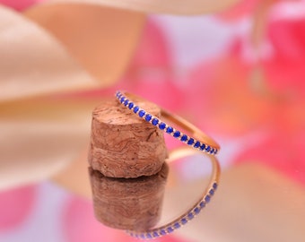 14k Rose Gold Lapis Half Eternity Wedding Ring: Stackable Band