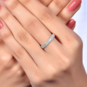 Turquoise Wedding Band: 14k Rose Gold Micro Pave Ring