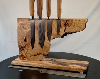 Bloque de cuchillos magnético XXL para 10 cuchillos de madera de olivo, hecho a mano