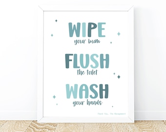 Funny Kids Bathroom Rules Art Printable (Digital Download)