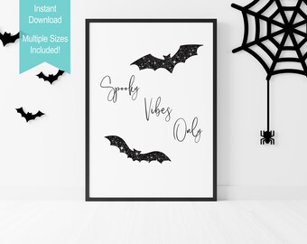 Spooky Vibes Only Halloween Printable, Home or Classroom Halloween Decorations, Glitter Bat, Last Minute Decor, Greeting Card, Gift Tag