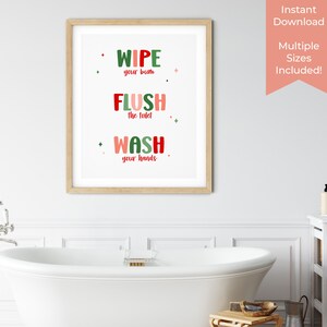 Christmas Bathroom Sign, Funny Bathroom Printable, Wipe Your Bum Flush ...