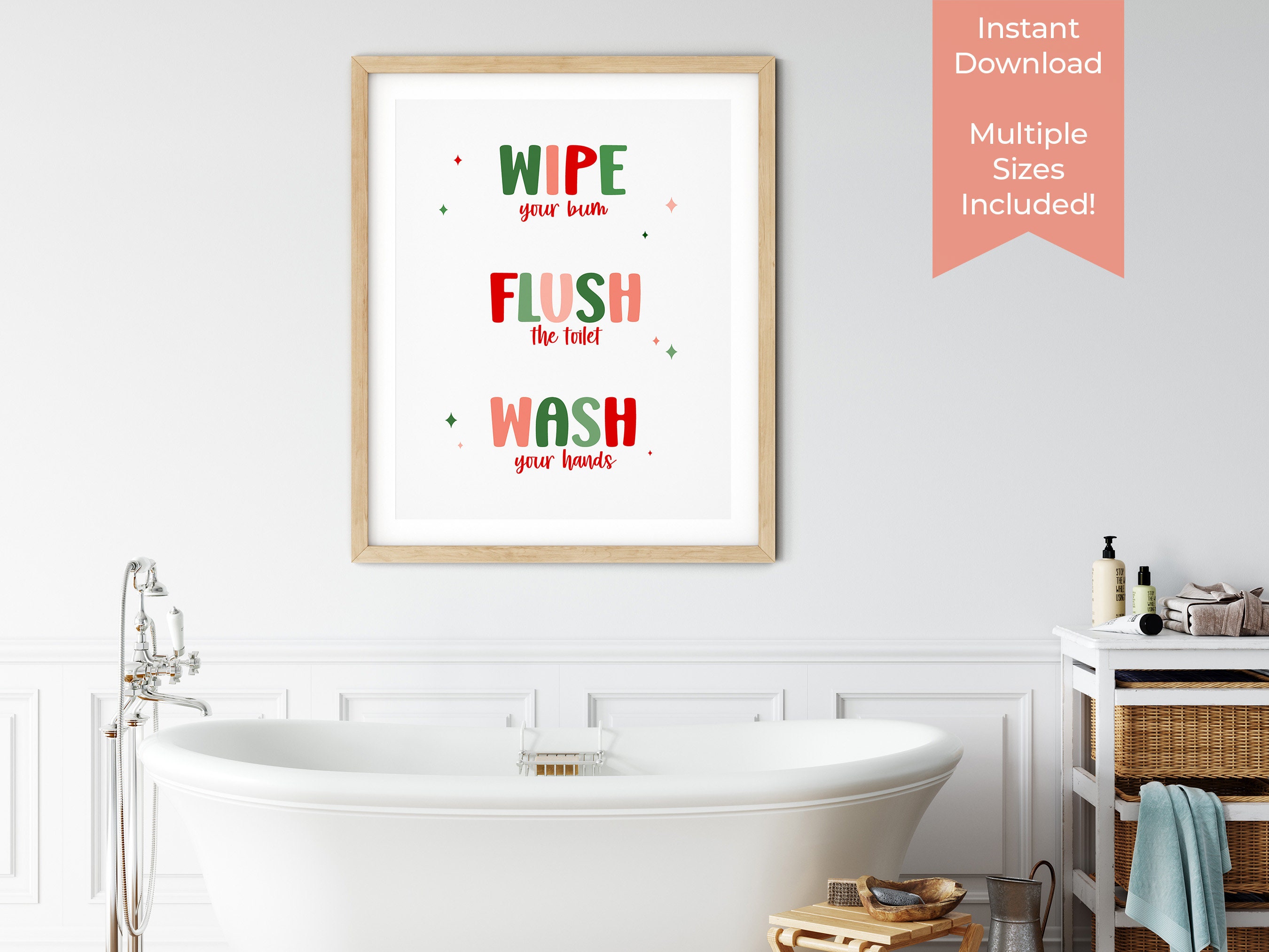 Christmas Bathroom Sign, Funny Bathroom Printable, Wipe Your Bum Flush ...