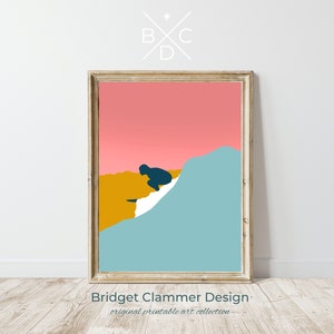 Surfer Girl Printable Art, Minimalist Surf Art, Coastal Decor, Dorm Wall Art, Nursery Art, Affordable Art, Instant Digital Download image 1