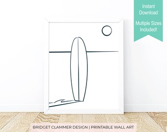 Minimalist Surfboard Wall Art Printable, Beach House Decor, Surf Themed Nursery Dorm, Affordable Abstract Art, Instant Digital Download