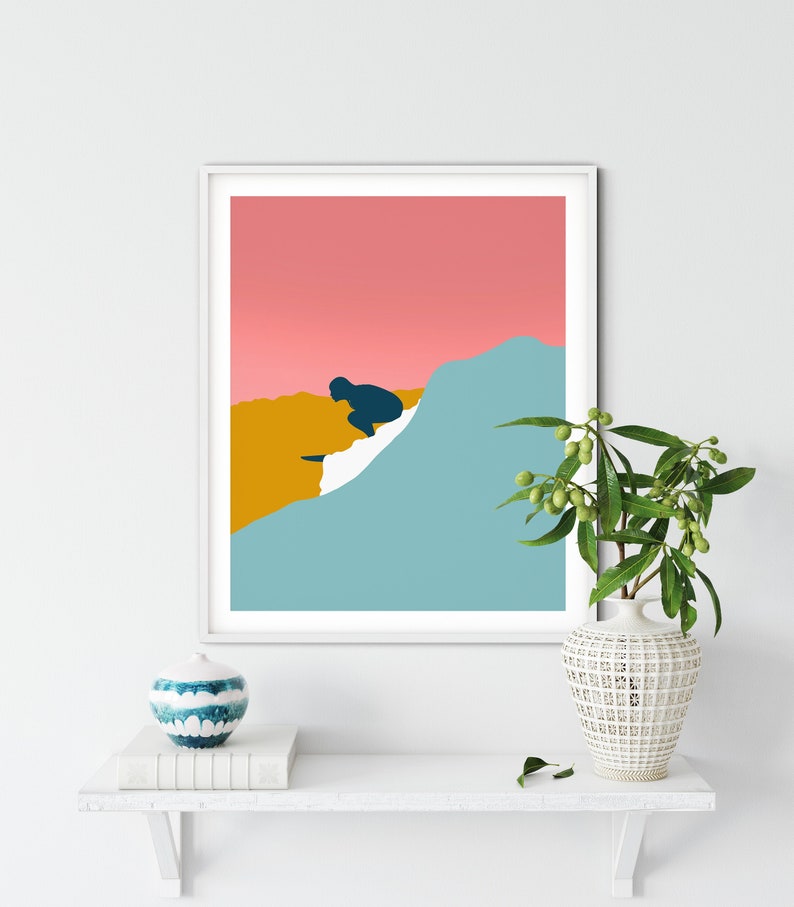 Surfer Girl Printable Art, Minimalist Surf Art, Coastal Decor, Dorm Wall Art, Nursery Art, Affordable Art, Instant Digital Download image 2