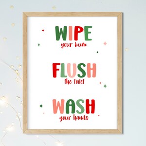 Christmas Bathroom Sign, Funny Bathroom Printable, Wipe Your Bum Flush ...