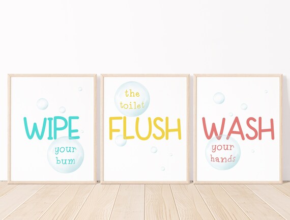 Kids Bathroom Art Set Bathroom Printable Funny Bathroom - Etsy