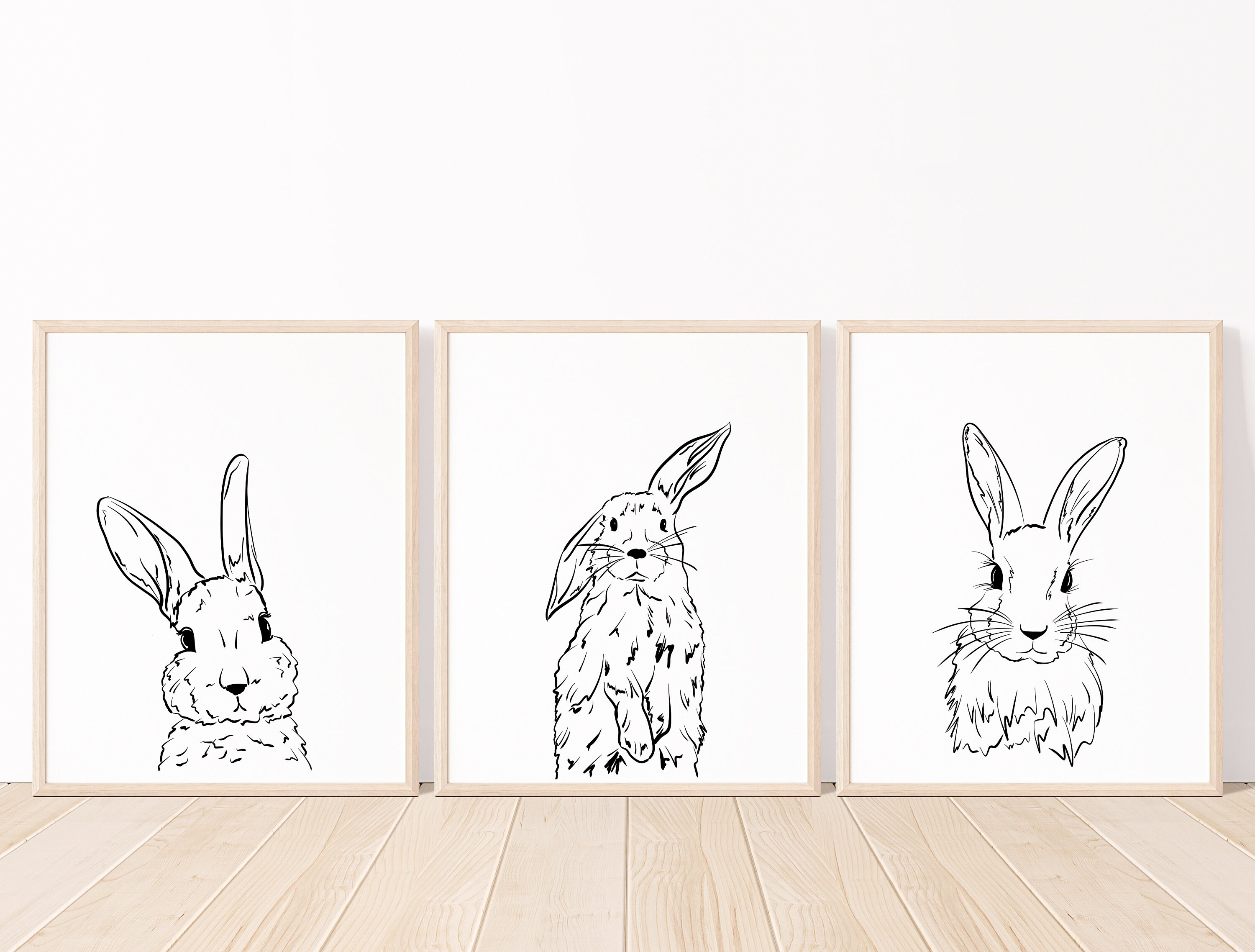 Bunny Ink Drawing, Easter Wall Art, Minimalist Rabbit Drawing, Spring ...