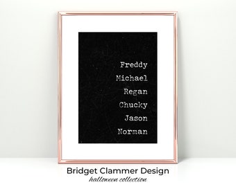 Scary Movie Characters Halloween Wall Art Printable | Trendy Halloween Decor | Creepy Halloween Poster | Black Wall Art | Instant Download