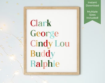 Printable Christmas Art, Classic Christmas Characters, Christmas Movie Lover Gift, Holiday Home Decor, Clark George Cindy Lou Buddy Ralphie