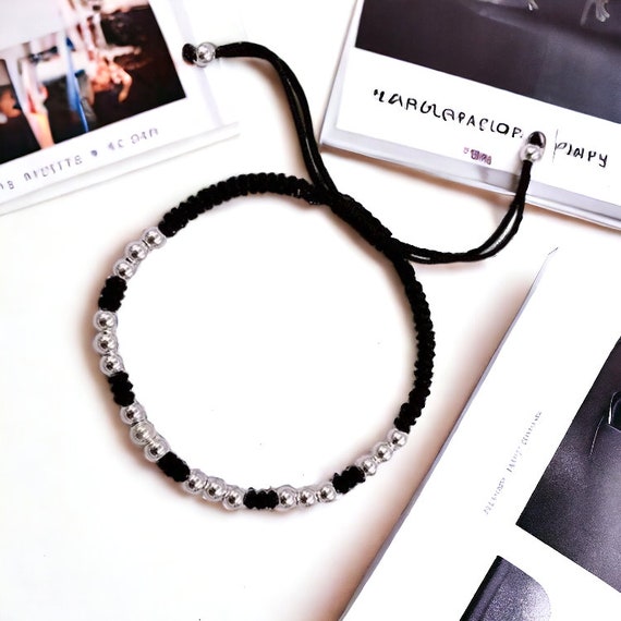 925 Sterling Silver Bracelet Adjustable Slide Bracelet 4mm Sterling Silver Beads Black Rope Bracelet for Men or Women Great Gift Etsy
