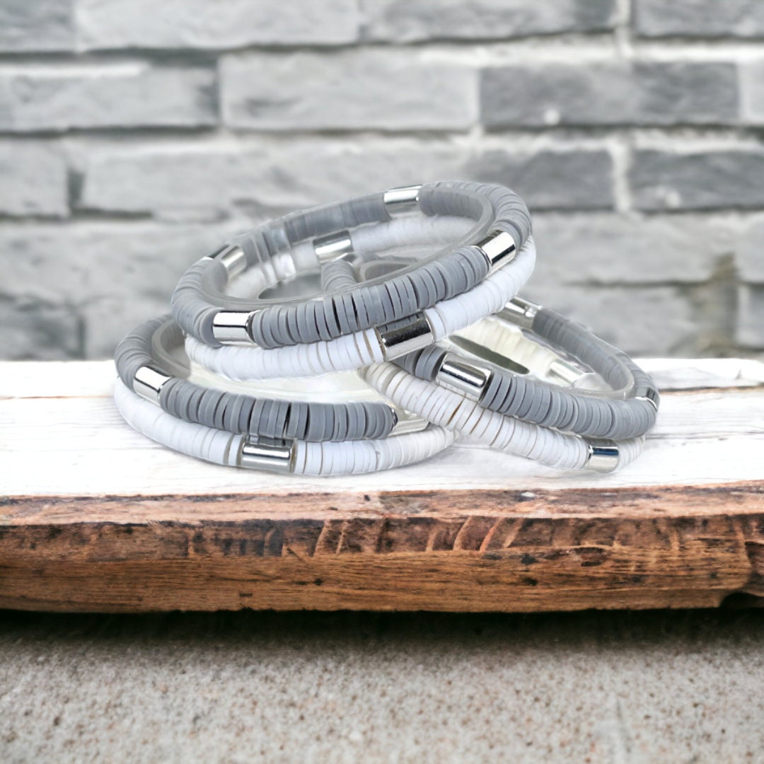 Grey, while and black Heishi clay bracelet