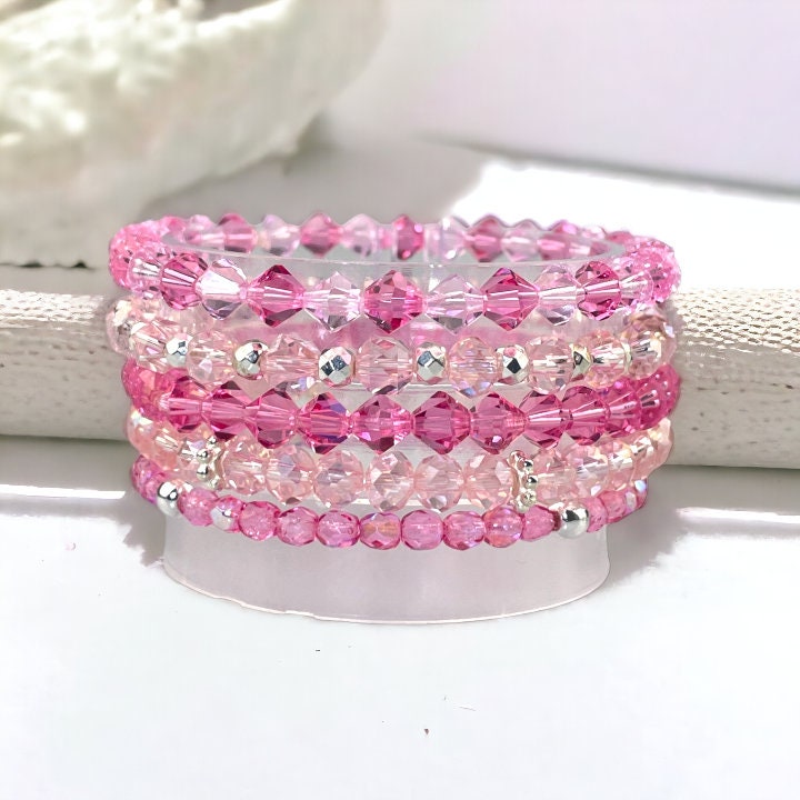 Sparkling pink bracelet, made with small glass beads and sterling silv –  Perle di Vetro