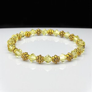 Sparkling Yellow Czech Crystal Bracelet: Gold Flower Accents, Handmade Jewelry,Dainty sparkling wristlet