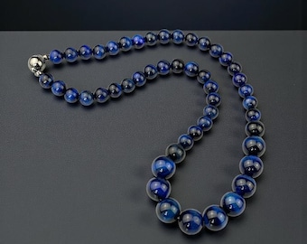 Gemstone Beaded Necklace, Blue Tigers Eye, with Magnetic Clasp