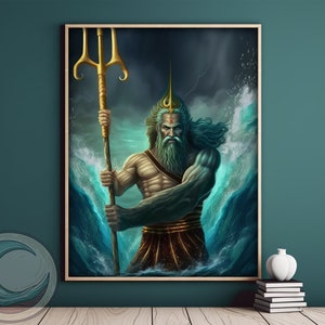 Poseidon Splitting the Ocean - Fantasy Gods Wall Art