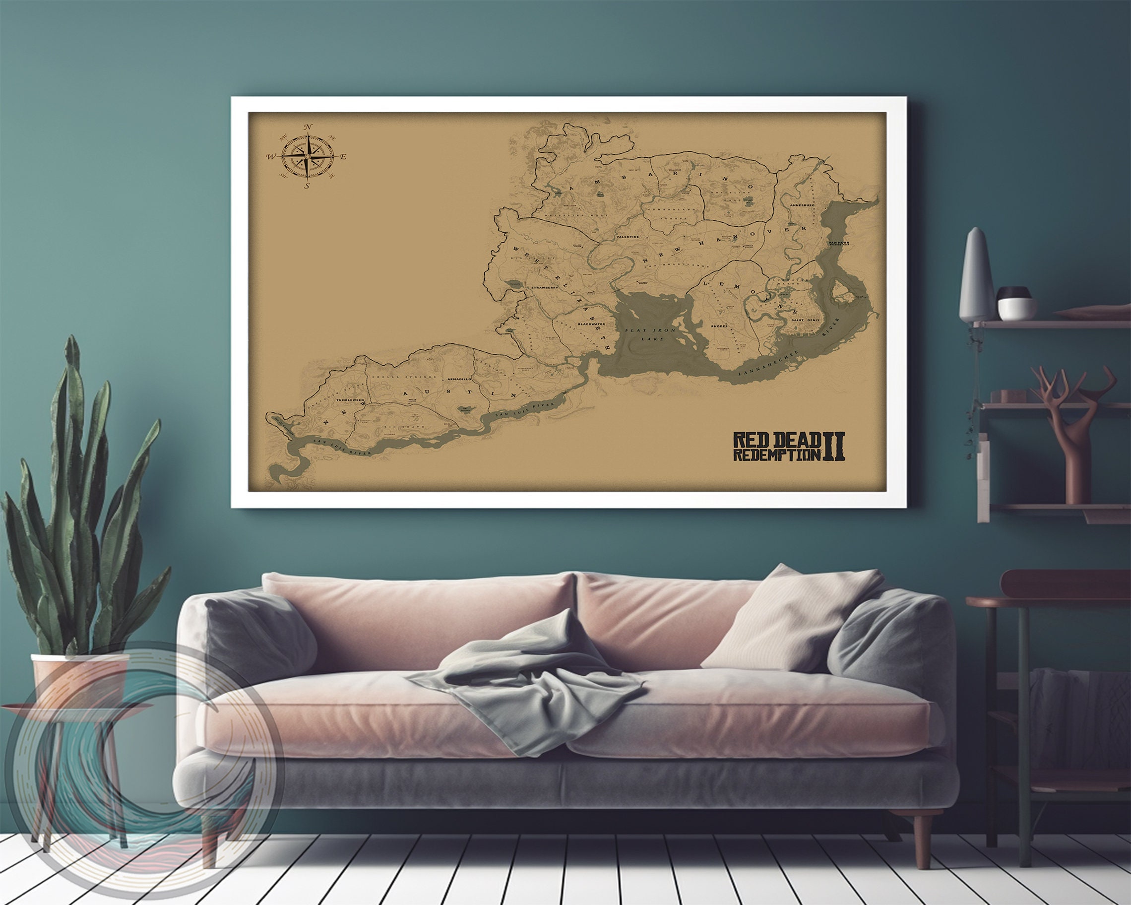 Full RDR2 Custom Print Map Video Game Map Wall Hanging Poster 