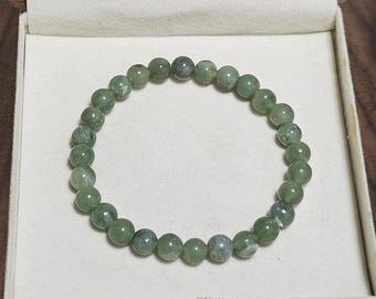 6mm Authentic Green Jade Beaded Bracelet - 100% Natural Serpentine Gemstone Genuine Grade A