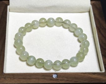 8mm Authentic Green Jade Beaded Bracelet - 100% Natural Serpentine Gemstone Grade A