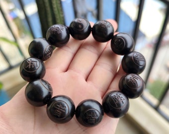 Authentic Black Sandalwood Bracelet for Men, Natural Wood Beaded Bracelet, Mens Buddhist Prayer Beads, Meditation Protection Jewelry