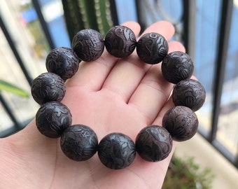 Authentic Black Sandalwood Bracelet for Men, Natural Wood Beaded Bracelet, Mens Buddhist Prayer Beads, Meditation Protection Jewelry