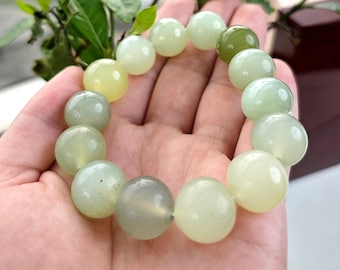 16 mm サーペンタインビーズブレスレット：天然秀翡翠 - Etsy 日本