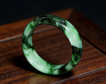 8.5US Certified Authentic Green Jade Ring Natural Burmese Jadeite Gemstone Grade A
